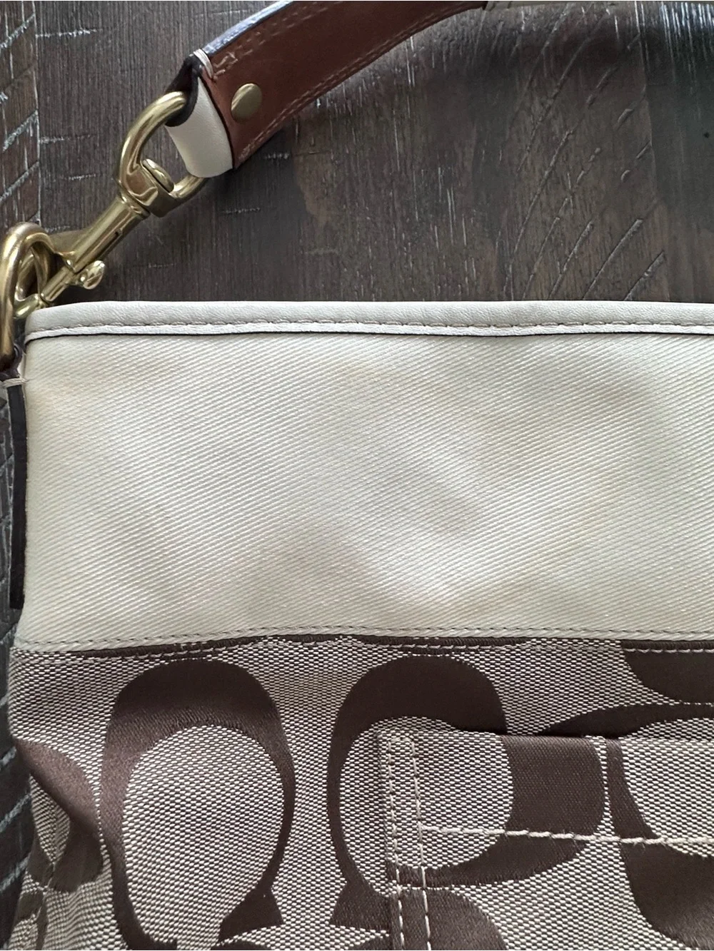 Vintage Y2K Coach Canvas Signature Shoulder Hobo Bag in Brown and Cream